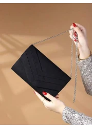 حقيبة سهرة فاخرة، براقة، أنيقة، مُرقّاة، جذابة، حقيبة مخملية فاخرة ذات حواف معدنية وسلسلة، مناسبة للسيدات وف