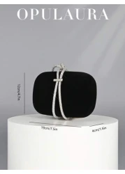 OpulAura Vintage Velvet Box Shaped Evening Clutch Bag Luxury Rhinestone Decorated Formal Party Purse For Holiday Gala Wedding Formal Occasion Black