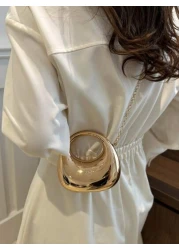 1pc New Avant Garde Metallic Acrylic Crescent Moon Shaped Mini Handbag Glossy Silver And Gold Tone Lunar Crossbody Shoulder Bag With Metallic Chain Fashion Versatile Makeup Cosmetic Earphone Pouch Min