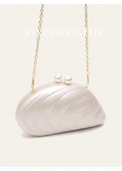 STEPHIECATHY Women s Fashion Glamorous Elegant Acrylic Clutch Magnet Closure Mussel Shell Shaped Handbag Fits Cellphone Long Chain Cross Body Evening Bag For Wedding Dinner Party Prom Banquet Gift Per