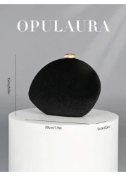 OpulAura Women Elegant Autumn Winter Luxury Velvet Geometric Mini Box Clutch Bag Shiny Metal Button Decor Minimalist Fashion Handbag For Formal Occasions Party Wedding Formal Event Gift With Chain