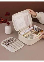 1pc Detachable Multi Layer Divided Makeup Bag Large Capacity Portable PU Waterproof Cosmetic Case Removable Makeup Brush Bag Lipstick And Skincare Products Travel Organizer Pouch Makeup Travel Toiletr