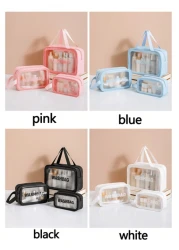 1 3pcs Set Travel Makeup Bags Portable Toiletry Bag Letter Printed Cosmetic Pouch Clear PVC Makeup Case Shower Swimming Storage Bag Large Capacity Travel Cosmetic Bag Toiletry Bag Beach Bathroom Tote