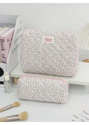 قطعة واحدة / مجموعة حقيبة مستحضرات تجميل وردية ذات طبعة زهور كبيرة السعة مبطنة مزودة بسحاب لحفظ أدوات التجميل