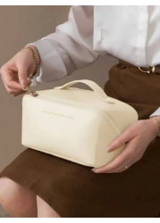 1pc PU Cosmetic Bag Travel Storage Pouch Large Capacity Toiletry Bag Portable Organizer Bag Big Storage Bag For Travel Makeup Organize Belongings Foldable Waterproof Dustproof Suitable For Storing Mak