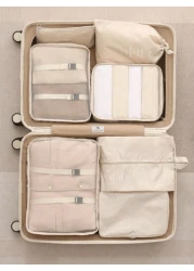 7pcs Set Travel Packing Organizers Luggage Cubes Makeup Bag Cosmetic Pouch Toiletry Bag Underwear Bag Shoe Bag Draw String Bag Suitable For Makeup Brushes Eye Shadow Lipstick Skin Care Toothbrush Soap