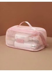 1pc Large Capacity Breathable Mesh Makeup Bag Summer Travel Toiletry Bag Multi Functional Cosmetic Storage Bag Multi Layer Makeup Brush Organizer Beach Bag Tote Bag Travel Bag Mother s Day Gift Birthd