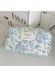 1 3pcs Blue Begonia Flower Makeup Bag Large Capacity Portable Organizer Pouch Multi Functional Handbag Cosmetic Storage Bag Toiletry Bag For Women Men With Handle Compartments For Home School Dorm Tra