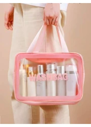 4pcs 1pc PVC Portable Cosmetic Bag Travel Makeup Organizer Pouch Waterproof Toiletry Bag Multi Functional Storage Bag For Lipstick Lip Liner Comb Makeup Brushes Eyeshadow Palette Toothpaste Skincare N