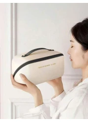 1 حقيبة مستحضرات تجميل سفر ذات سعة كبيرة ومقاومة للماء من جلد البولي يوريثان, حقيبة أغراض شخصية متعددة الوظائف