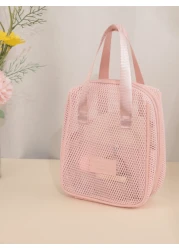 1pc Large Capacity Pink Mesh Makeup Bag Portable Travel Toiletry Organizer Multi Functional Storage Pouch Zipper Bag Travel Bag For Cosmetics Skincare Phone Jewelry Small Items Gift Holiday Use Availa