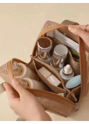 1pc Large Capacity Mesh Cosmetic Bag Portable Travel Toiletry Organizer Multi Function Storage Pouch With Zipper Mesh Bag For Cosmetics Skincare Phones Jewelry And Small Items Gift Travel Multiple Col