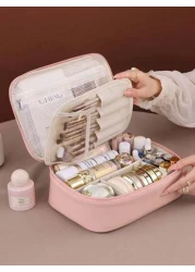 1pc Multifunctional PVC Makeup Bag Summer Travel Cosmetic Organizer Bag Waterproof Bathroom Storage Pouch For Skincare Makeup Brushes Eyeshadow Palette Compact Powder Lotion Lipstick Jewelry Bridesmai