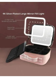 Travel Makeup Bag With Mirror Of LED Lighted Makeup Train Case With Adjustable Dividers Makeup Case With Mirror For Travel Storage Bag Makeup Bag Cosmetic Bag Vacation Organizer Large Capacity Makeup