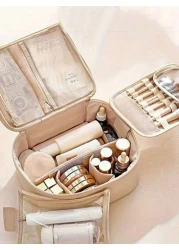 Portable Cosmetic Bag Toiletry Bag With Handle Pu Large Capacity Cosmetic Storage Bag Waterproof Travel Storage Bag Store Cosmetics And Travel Necessities Gift For Women