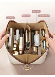 Large Capacity Spacious Double Layer Makeup Bag Cosmetic Organizer Bag PU Leather Waterproof Makeup Pouch Lightweight Toiletry Bag With Compartments Big Capacity Travel Makeup Storage Bag Multi Functi