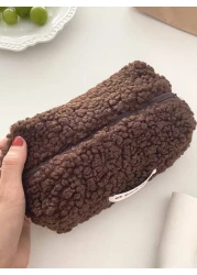 1pc Plush Style Handheld Cosmetic Bag Portable Large Capacity Mini Cute Cosmetic And Stationery Storage Bag Makeup Bag Storage Makeup Organizer Makeup Case Makeup Travel Toiletry Organizer Essentials