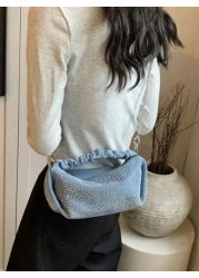 Glamorous Fashionable Solid Color Metal Chain With Rhinestone Decor Ruched Bag Perfect For Party Wedding Prom Dinner Banquet Matching With Wedding Dress Formal Dresses Prom Dress Birthday Dress Suitab