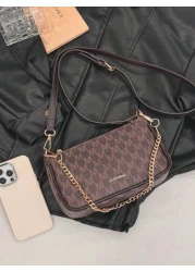 In 2024 The New Fashion Classic Joker Pu Waterproof Fabric Letter Pattern Printing Design Metal Chain Decoration Design Baguette Bag Shoulder Bag Is Suitable For Shopping