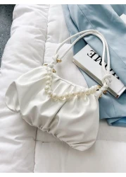 Argyle Princess Faux Pearl Rhinestone Pearl Chain Decor Minimalist Pearls Decor Ruched Bag For Party Wedding Prom And Dinner Lipsticks Women s Pearl BagMinimalist Fashion