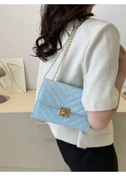 Ladies Quilted Crossbody Bag Fashionable Chain Clutch Bag Shoulder Bag Square Bag