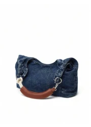 Niche High End Denim Tote Bag New Versatile Large Capacity Distinctive Handle Design Underarm Shoulder Bag Suitable For Going Out Dating Commuting Work Office Daily Use