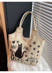 حقيبة نسائية جديدة عصرية كاجوال للذراع ، حقيبة يد كبيرة السعة ، طبعات قطط ، حقيبة كتف نسائية ، مصنوعة من قماش