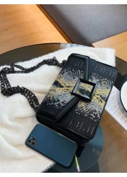 Small Snakeskin Embossed Chain Strap Elegant Crossbody Square Bag Retro Snake Skin Pattern Bag Classic Flap Chain Shoulder Bag