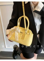 low tea 1 حقيبة كتف ذات طراز رجعي للنساء، من مواد البولي يوريثان ذات لون واحد، تصميم مقبض مزدوج، ذات إغلاق بcremallera،