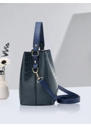 Large Capacity Lightweight Portable And Casual Fashionable Mini Crocodile Embossed Top Handle Bucket Bag Crocodile Embossed Bucket Bag Faux Leather Shoulder Bag Women s Fashion Bag