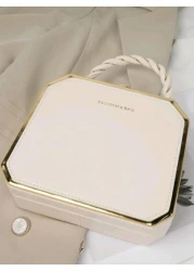 Waterproof Lightweight Business Casual Mini Letter Graphic Chain Box Bag For Teen Girls Women CollegeStudents Rookies White Collar Workers Perfect For Office College Work Business Commute