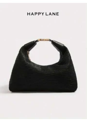 HAPPY LANE HAPPY LANE Luxurious Embroidered Floral Vintage Style Handbag With Red Yellow And White Delicate Flowers On A Black Background Fashionable Wide Handle With Metal Buckle Perfect For Everyday