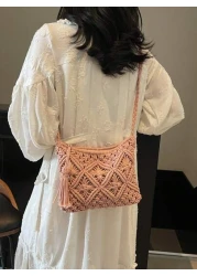 Handwoven Small Crossbody Bag For Women New Woven Shoulder Bag Niche Beach Casual Versatile Square Small Envelope Bag Fashion Crossbody Bag For Holiday Beach