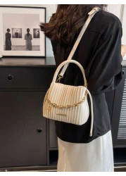 Mini Pleated Bucket Bag With Chain Decor