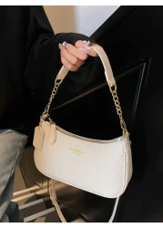 New Stylish Elegant Solid Color PU Underarm Bag With Metal Chain Handle For Women