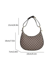 1pc 2025 New Vintage Pattern Half Moon Shape Shoulder Handbag For Women Daily Use Holiday Party Gifts