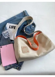 حقيبة كتف كاجوال بسيطة للنساء، واسعة السعة مع حزام قابل للتعديل، حقيبة شنطة قماش بإغلاق سحاب باللون المركب، م