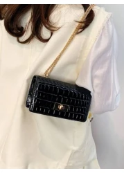 Faux Leather Solid Crocodile Embossed Fashion Mini Chain Strap Shoulder Bag