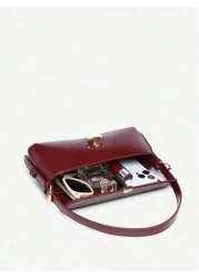 Women Retro Faux Leather Crossbody Baguette Bag With Buckle Decoration Suitable For Date Outing Party