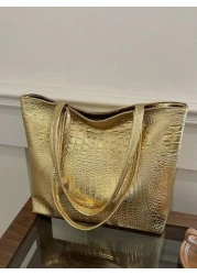 Large Capacity PU Leather Shoulder Handbag Crocodile Pattern Fashion Tote Bag Crossbody Bag Work School Commute Bag