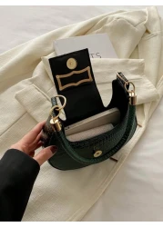 حقيبة كتف ذات نمط تمساح بخطوط بارزة بإغلاق من اكسسوارات معدنية، لون ثابت خفيفة الوزن مناسبة للاستخدام اليومي