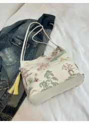 Bohemian Embroidered Women s Handbag Large Capacity Shoulder Bag Chinese Style Large Capacity Canvas Storage With Landscape Retro Pattern Multi Functional Commuter Bag Essential For Daily Work Travel