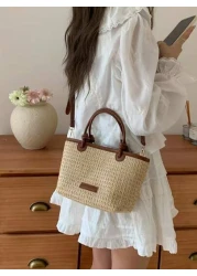 Summer Beach Vacation Straw Woven Handbag Tote Shoulder Bag Rope Knot Picnic Basket Bag Fashion For Women Girls Going Out Shopping Gift