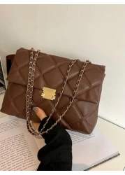 Waterproof Lightweight Business Casual Geometric Quilted Flap Chain Square Bag Vintage For Teen Girls Women College Students Rookies White collar Workers Perfect for Office College Work Business Commu