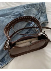 حقيبة يد مستطيلة عتيقة عصرية، حقيبة كتف كلاسيكية مزينة بالبراشيم للنساء، حقيبة محمولة بسوستة