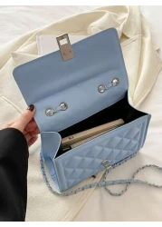 Fashion Solid Color Quilted Square Chain Shoulder Bag Versatile Flap Banquet Evening Bag New Lightweight Handbag Purse Daily Commuting Messenger Bag For White Collar And Student Casual Mobile Phone Co