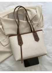 حقيبة كتف عصرية وعتيقة بنقشة شبكية مع خطوط مخيطة ومطوية بالضغط للنساء، حقيبة تسوق للترفيه