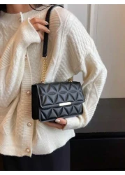 1pc Fashionable Solid Color Pressed Flap Mini Shoulder Bag With Chain Strap