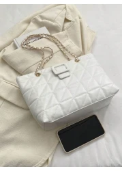 Elegant Solid Color Quilted Zipper Chain Shoulder Bag Fashion