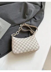 1pc Beige Vintage Floral PU Leather Tote Bag With Metal Hardware Decor Shoulder Bag For Ladies